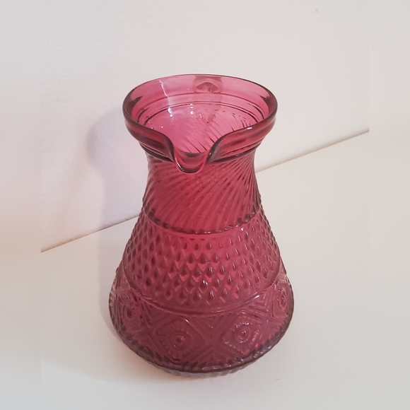 Vintage Pressed Cranberry Glass Pitcher - Picture 4 of 5